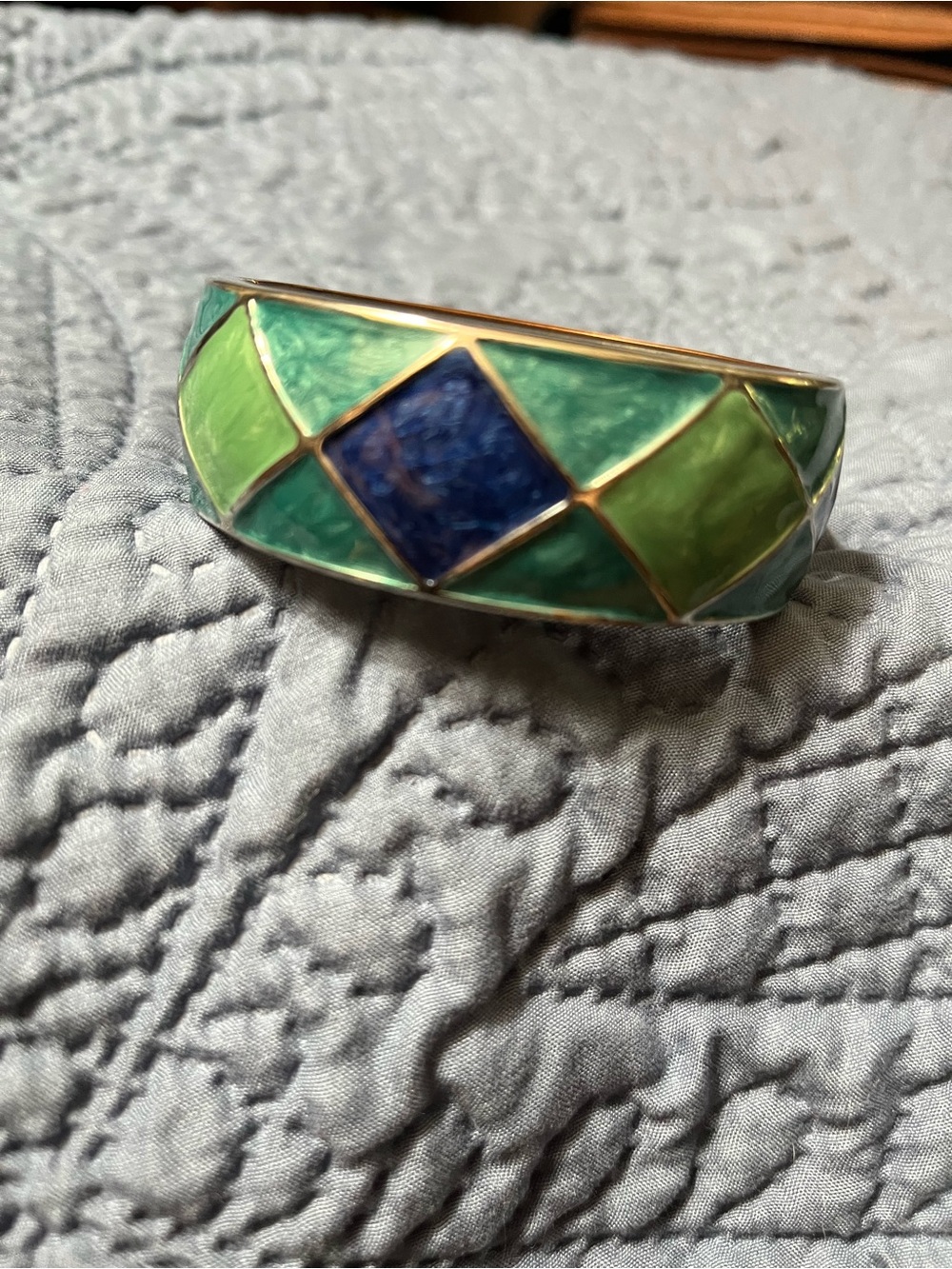 Vintage Green and Blue Enamel Bangle Bracelet